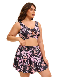 Traje de baño de Fitness transpirable respetuoso con el medio ambiente para mujer europea americana elegante patrón sólido estampado recortado diseño de espalda Sexy Plus - Product Image 3
