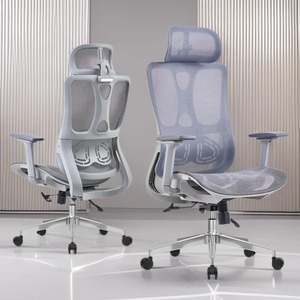 <span class=keywords><strong>Chaise</strong></span> de bureau/gaming ergonomique moderne avec appui-tête 2D réglable, dossier en maille, base pivotante en aluminium, inclinable, confortable et durable - Product Image 3