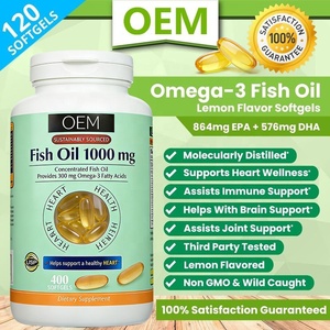 OEM Lemon Flavored <strong>Fish</strong> <strong>Oil</strong> <strong>Omega</strong>-<strong>3</strong> Soft Gel Capsules <strong>Omega</strong>-<strong>3</strong> &amp; EPA &amp; DHA Dietary Supplement Softgels Heart Health Support - Product Image 5
