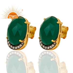 สีเขียวนิลพลอยเพทายชุดต่างหูอินเดียทอง Vermeil ออกแบบเครื่องประดับเงินสเตอร์ลิงต่างหูสตั๊ดขายส่ง - Product Image 1