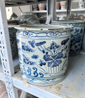 Pot de fleur en porcelaine bleue et blanche antique de Chine avec porte-stylo vase de table en céramique de style ancien canard mandarin et lotus
