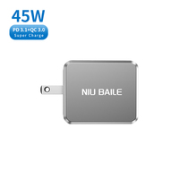 Chargeur rapide GaN 45W avec 2 ports Type-C PD3.0 & QC3.0, design pliable, emballage écologique pour téléphones mobiles et appareils intelligents
