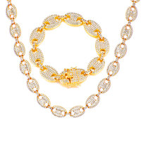 Chaîne ovale en alliage de zinc avec strass en gros de 12 mm, style « nez de cochon », collier hip-hop pour hommes, bijoux en vrac, petites commandes