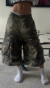 <span class=keywords><strong>Pantalones</strong></span> <span class=keywords><strong>Cortos</strong></span> Cargo de Camuflaje de Pierna Ancha Personalizados para <span class=keywords><strong>Hombre</strong></span>, Estilo Urbano, con Cierre de Cremallera y Pedrería, Casuales - Product Image 5