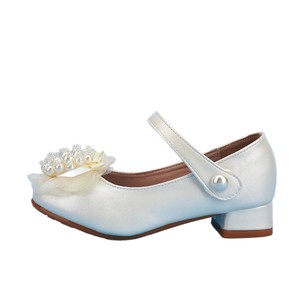Chaussures <span class=keywords><strong>de</strong></span> <span class=keywords><strong>princesse</strong></span> pour filles en cuir PU avec perles, fleurs et nœuds, fermeture Velcro, talons compensés discrets en caoutchouc pour augmenter la hauteur - Product Image 5