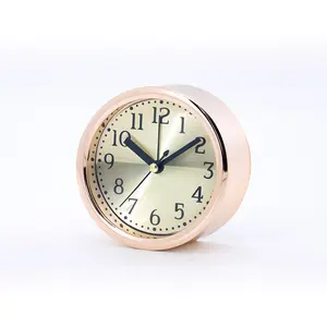 Mini Small round simple style analog type modern table desk alarm clock with cheap price for promotion gift