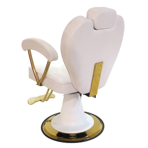 White Faux Leather Barber Chair With Gold <b>Frame</b> Hydraulic Height Adjustable Salon Furniture Contemporary Design <b>Round</b> Base - Product Image 2