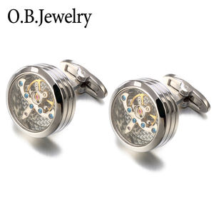 Mancuernillas Funcionales Personalizadas de Alta Calidad para Hombre, Mecanismo de Reloj Redondo Dorado, Mancuernillas con Engranajes, Venta al por Mayor - Product Image 5