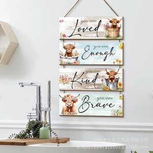 Panneau mural rectangulaire en bois avec motif Vache des Highlands, Décoration murale style campagnard américain pour la maison, pour salon et chambre - Product Image 3