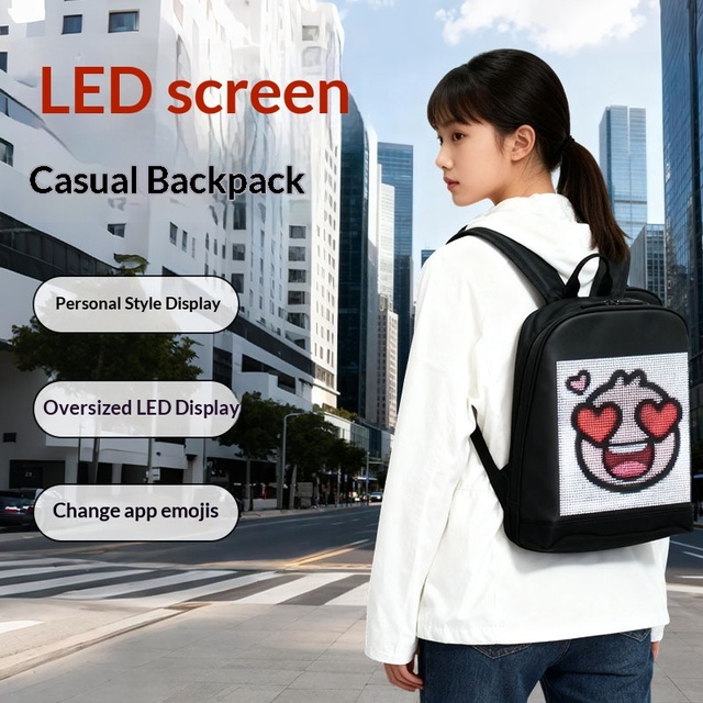 Large-screen LED Backpack Handle App-Controlled Bluetooth Advertising Display Dual-Shoulder Casual Backpack for Outdoor Cycling