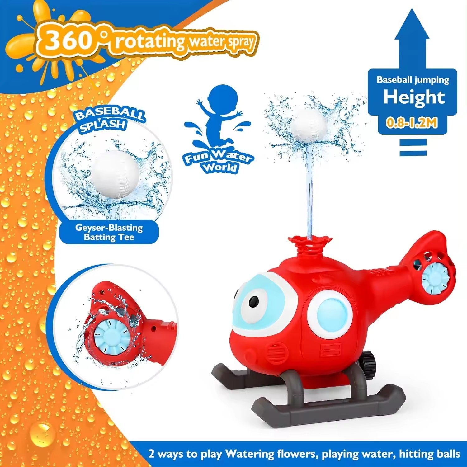Arroseur d'eau d'hélicoptère pour enfants, arroseur rotatif pour cour, pulvérise de l'eau de 4,5 m de haut pour les jeux d'été en plein air