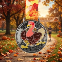 Médaille de sport personnalisée en alliage de zinc émaillé avec rubans pour la course de marathon de Thanksgiving Uberththon en Turquie