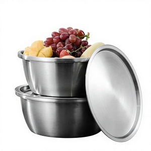 Stainless Steel Pot with Lid Food Grade Round <b>Kitchen</b> Bowl for Home & Commercial Use 18cm-30cm Licensed Private <b>Label</b> - Product Image 1