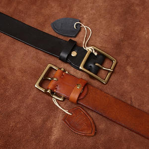 Cinturones de cuero de moda teñidos con agua Vintage para hombres Cinturones vaqueros de hombre con hebilla de cobre genuino - Product Image 4