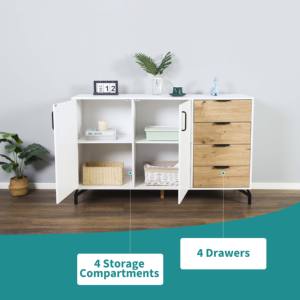 ארון מבטא מזנון מודרני עם מדפים מתכווננים ו-4 מגירות - Product Image 4