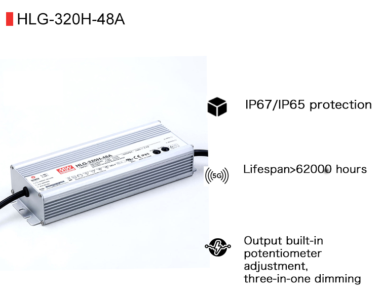 MEAN WELL HLG-320H-48A 321W 24-48V 6.7A LED Driver, 90-305VAC, 95