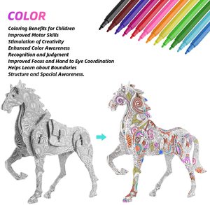 Ensemble de puzzles à colorier en 3D, 4 animaux, puzzles à peindre avec 12 marqueurs, cadeau créatif DIY pour garçons et filles de 8 à 12 ans - Product Image 2
