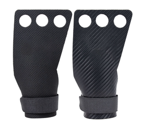 Poignées de gymnastique à 3 trous en cuir et fibre de carbone pour le levage de poids - Product Image 4