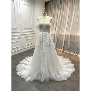 Vestido de Novia con Corsé, Escote Corazón, Manga Desmontable, Apliques Brillantes, Línea A, con Bolero - Product Image 4