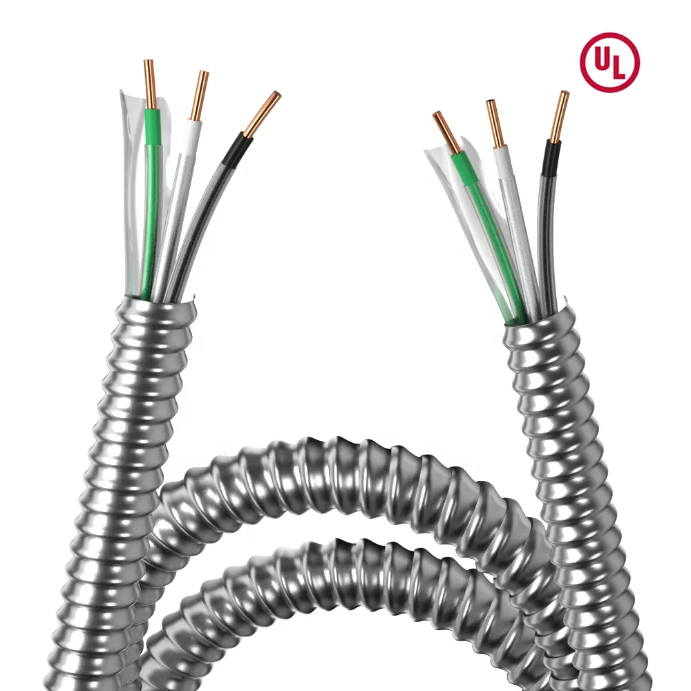 UL Listed 600V Lightweight Aluminum Armored Wire 1 2 3 4 6 8 10 12 14 16 18 AWG THWN THHN Insulated Grounding Conductor MC Cable