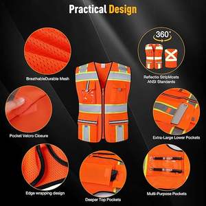 Gilet de sécurité de classe 2 avec fermeture éclair à l'avant et poches multiples, gilet haute visibilité, conforme aux normes ANSI/<span class=keywords><strong>ISEA</strong></span> - Product Image 6