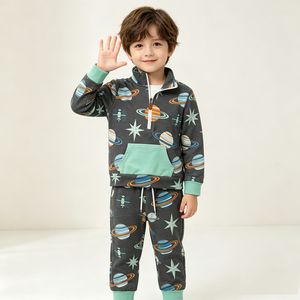 Conjunto Deportivo de 2 Piezas para Niños, Sudadera con Media Cremallera, Estilo Casual, Personalizable, Ropa Diaria Informal para Niños - Product Image 3
