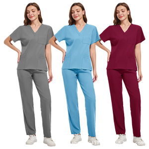 HZMNOI Moisture Wicking V Neck Short Sleeve <b>Scrub</b> Set Women Medical Uniforms Hospital Wear Pants Uniforms - Product Image 3