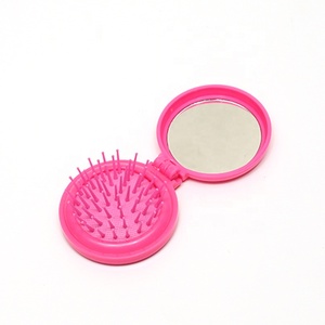 Customizable Hair Brush Mirror Round Folding With Makeup Mirror/Hair Brush With Mirror Travel Pocket Size