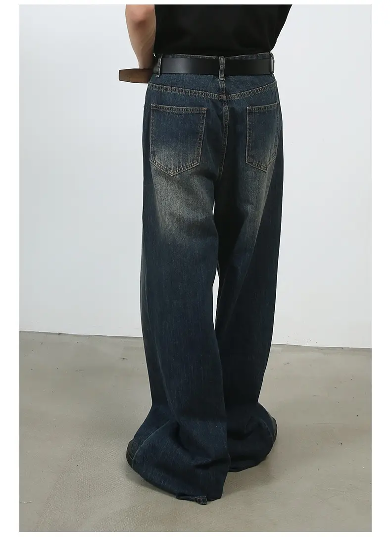 2024 New Fashion Personality Washed Denim Straight-leg pants Loose wide-legged Mens jeans