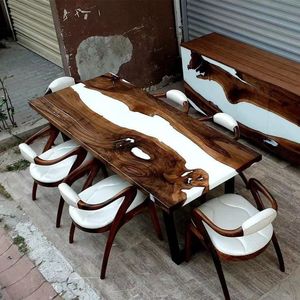 Hot Bán Hàng Sang Trọng Tùy Chỉnh Thiết Kế Hiện Đại Handmade Trắng Thiết Kế Bàn Ăn Đặt Sống Cạnh Epoxy Nhựa Sông - Product Image 1