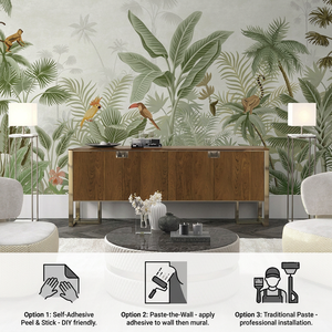 Murale murale 3D, <span class=keywords><strong>jungle</strong></span> <span class=keywords><strong>tropicale</strong></span>, écologique, rétro américain, botanique, personnalisée, sans couture, autocollante, imperméable, archivistique, HD, UV - Product Image 1