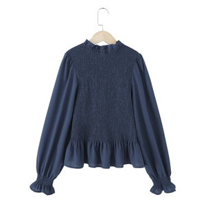 Zevity Neue Marke Damen Süße Agaric-Spitzenbluse mit Stehkragen, Wabenmuster, Rüschen, Schmal Geschnittenes Hemd, Schicke Pullover-Oberteile - Product Image 3