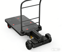 Chariot à plateforme motorisé industriel à quatre roues en plastique certifié CE, chariot à main motorisé pour économiser l'effort, OEM