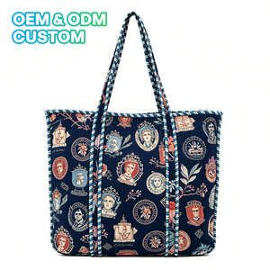 Sac fourre-tout pour femme en toile imprimée vintage avec logo personnalisé Ujoy, motif floral rétro, grande capacité, sac à main décontracté - Product Image 1