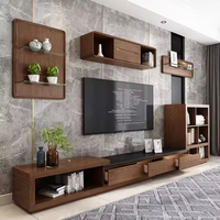 Ensemble de meuble TV et table basse de style japonais moderne en bois de qualité supérieure pour salon, support TV réglable compatible avec les téléviseurs de 65 pouces et plus