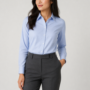 Blusa de Popelina 100% Algodón para Mujer, Manga Larga, Camisa Formal de Oficina, Etiqueta Privada Personalizada, Top Tejido, OEM ODM Bangladesh - Product Image 1