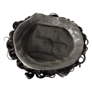 Prothèse capillaire pour hommes en cheveux humains indiens naturels, 19mm bouclés, avec dentelle française, base en poly transparent nouée à la main, style Australie - Product Image 3