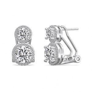 Dylam Charm Unique Design High Jewelry Sterling <b>Silver</b> Hypoallergenic 5A Zircon Double Circle Stones <b>Clip</b>=on Earrings for Women - Product Image 1