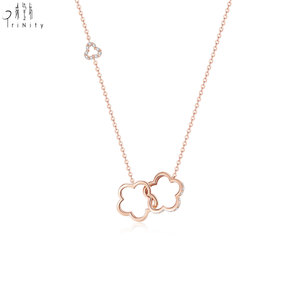 Collier à double pendentif en or massif 18 carats avec diamants naturels, série romantique fleurie, bijoux fins de Hong Kong, cadeau d'anniversaire pour femme - Product Image 1
