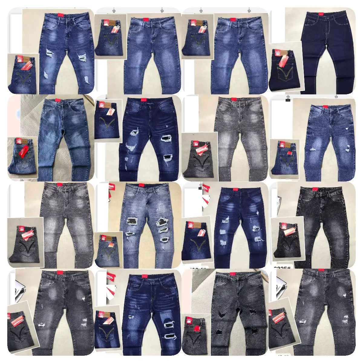 2023 jean droit hommes pantalon taille moyenne Stretch mince affaires décontracté en gros coton sarouel imprimé motif Denim jean