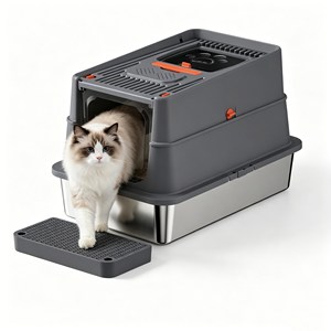 Premium Stainless Steel <b>Cat</b> Litter <b>Box</b> Automatyczny Karmnik 20L Fully Enclosed Anti Scatter Odor Proof Portable With Cover Scoop - Product Image 1