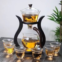 Service à thé en verre résistant à la chaleur bol à couvercle rotatif à dessin d'eau magnétique théière semi-automatique bouilloire goutte à goutte paresseux Kung Fu