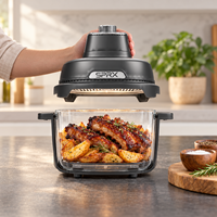 Friteuse à air électrique domestique avec commande rotative manuelle et bol transparent, friteuse à air en verre de 6 L