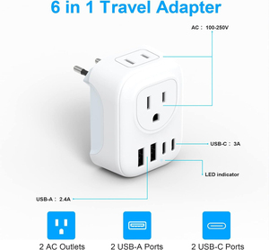 Universal Travel <b>Adapter</b> 6-in-1 Design 1 socket to 2 AC outlets and 4 USB ports for Home - Product Image 3