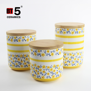 Custom Airtight Canister Set Ceramic Coffee Tea Food Container Storage with Airtight Seal Bamboo Lid