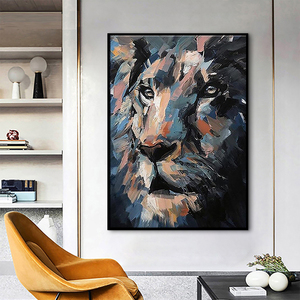Pintura al óleo de León abstracta grande, arte de pared de animales <span class=keywords><strong>impresionistas</strong></span> <span class=keywords><strong>modernos</strong></span>, impresión Digital pintada a mano en marco de algodón, regalo - Product Image 3