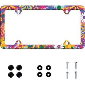 Cornice Personalizzata per Targa <span class=keywords><strong>Auto</strong></span> in Acciaio Inox con Vetro Colorato Stile Americano e Motivi Floreali, Progettata per Donne - Product Image 4