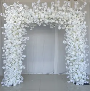 EG-WDV78 New design roll up cloth back artificial faux decorative white rose flowers square arch for wedding backdrop