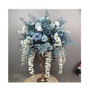 Parti malzemeleri tozlu mavi çiçek yuvarlak masa lambası dekor düğün Centerpiece gül topu yapay çiçekler