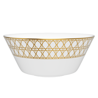 Assiettes de présentation en céramique blanches de luxe avec bordure géométrique dorée pour la décoration de table de mariage et de banquet